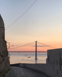 View of suspension bridge against sky during sunset