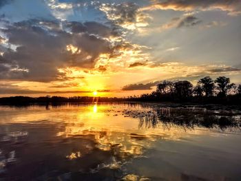 Scenic view of lake against sky during sunset