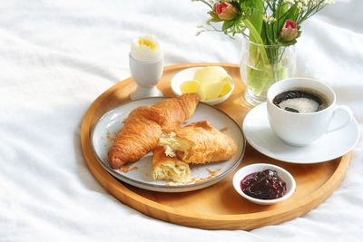 High angle view of breakfast on table