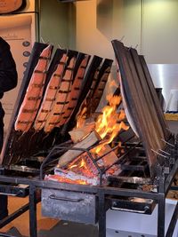 Close-up of meat on barbecue grill