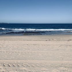 Scenic view of beach against clear sky