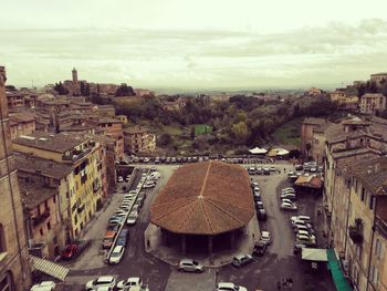 High angle view of buildings in city