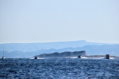 Scenic view of sea against clear sky