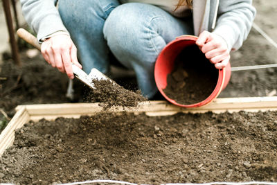 Midsection of woman holding plant