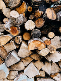 Full frame shot of logs in forest