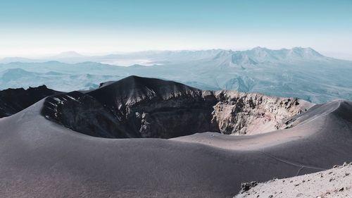 Panoramic view of mountain range against sky