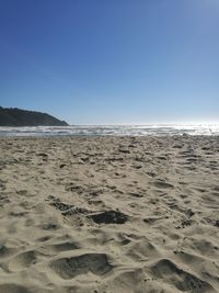 Scenic view of beach against clear sky