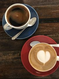 High angle view of coffee on table