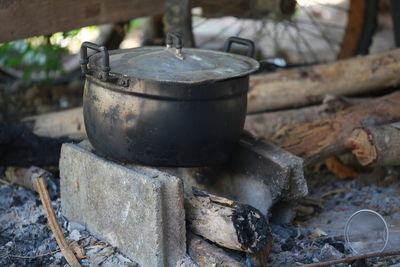 Close-up of container on stove
