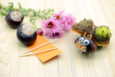 High angle view of food on table