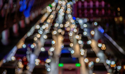 Defocused image of illuminated lights at night