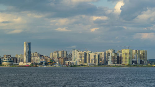 Kazan, russia -  panorama of the modern part of the city view from the kremlin embankment