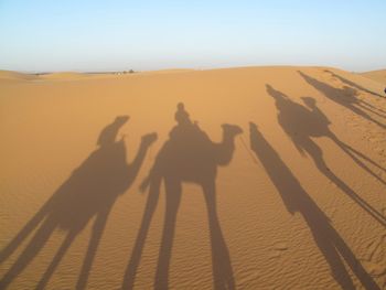 Shadow of people on sand dune