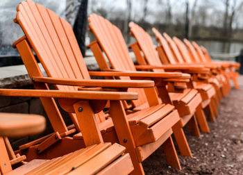 View of empty chairs in row