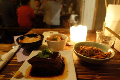 Close-up of food served on table