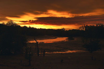 Scenic view of landscape against sky at sunset