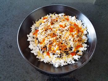 High angle view of food in plate