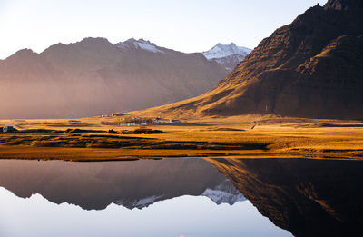 Reflection of mountains in lake against sky