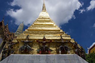 Low angle view of temple building against sky