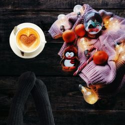 High angle view of coffee on table