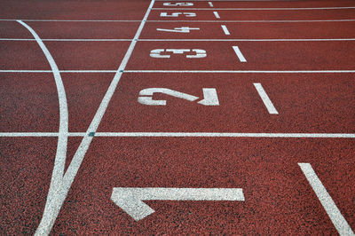 High angle view of number on running track