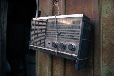 Close-up of an old radio