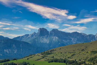 Scenic view of mountains against sky