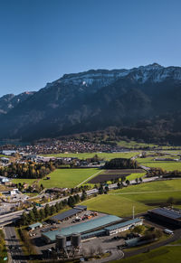 High angle view of houses in town