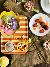 High angle view of breakfast on table