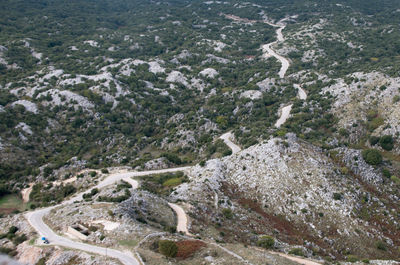 High angle view of rocks on land