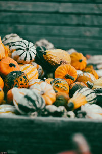 Close-up of pumpkins on table