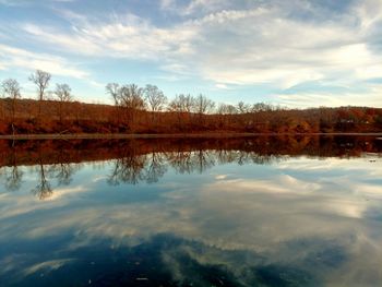 Reflection of trees in lake against sky