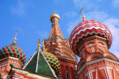 Low angle view of temple against blue sky