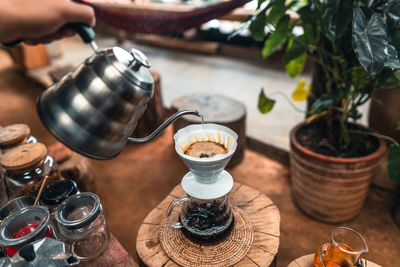 High angle view of coffee on table