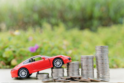 Close-up of toy car on table