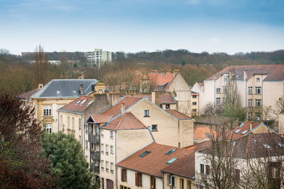High angle view of townscape against sky