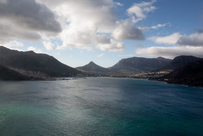 Scenic view of mountains against cloudy sky