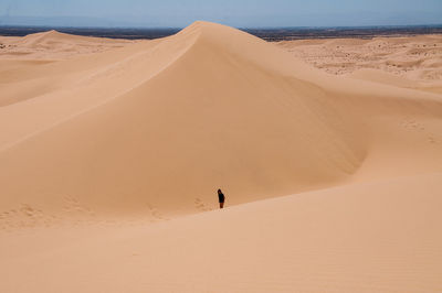 Teenage girl on desert against sky