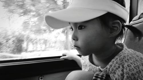 Close-up of boy in car