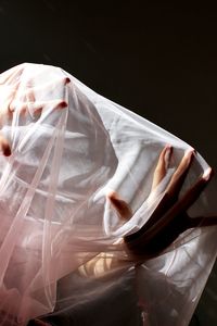 High angle view of woman holding umbrella