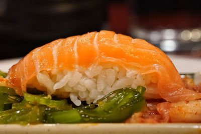 Close-up of sushi served in plate