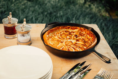 High angle view of food on table