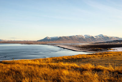 Scenic view of lake against sky