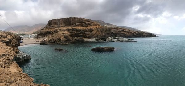 Panoramic view of sea and rocks against sky