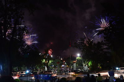 Low angle view of firework display at night