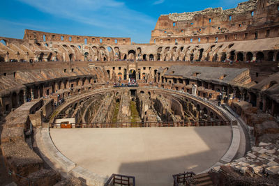 View of the interior of the roman colosseum showing the arena and the hypogeum