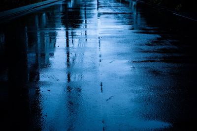 High angle view of wet street during rainy season