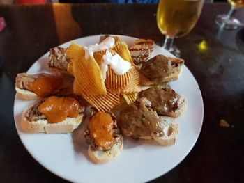 High angle view of food in plate on table