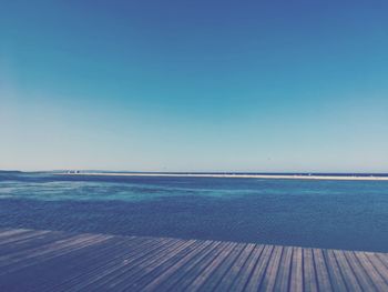 Scenic view of sea against clear blue sky