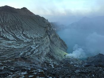 Smoke emitting from volcanic mountain